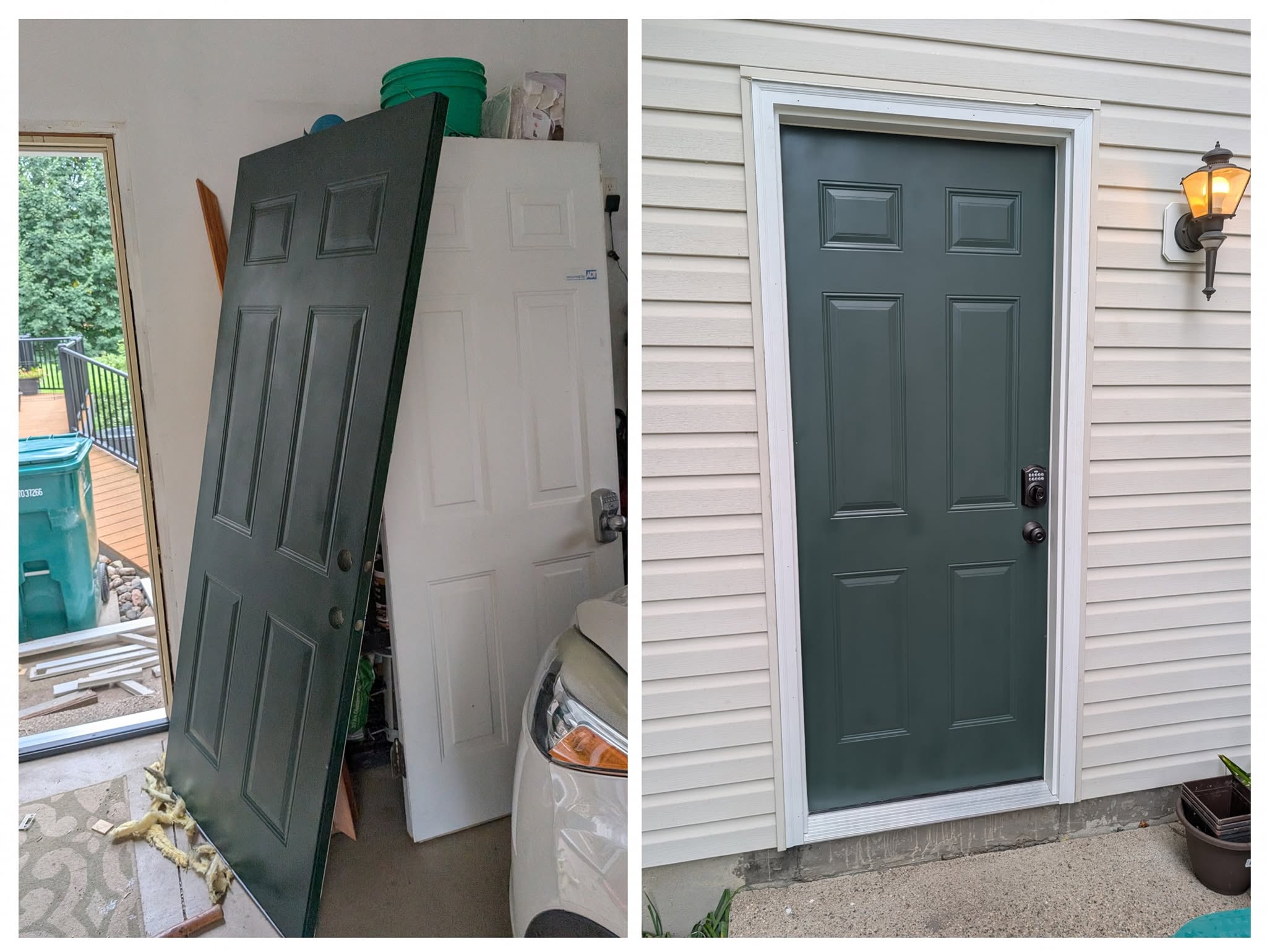 Exterior door replaced with a new green door