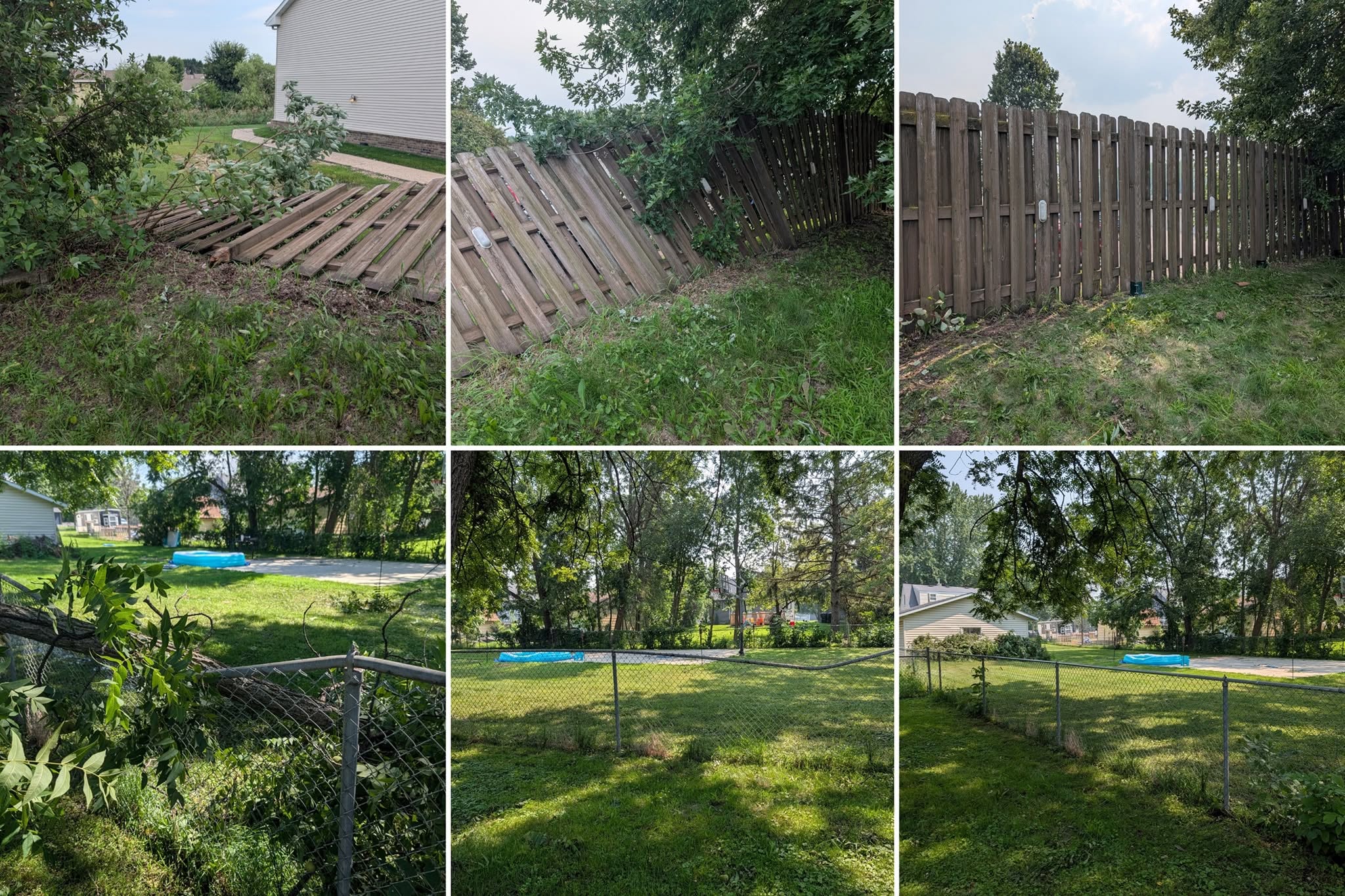 Storm-damaged wood and chain link fence sections repaired