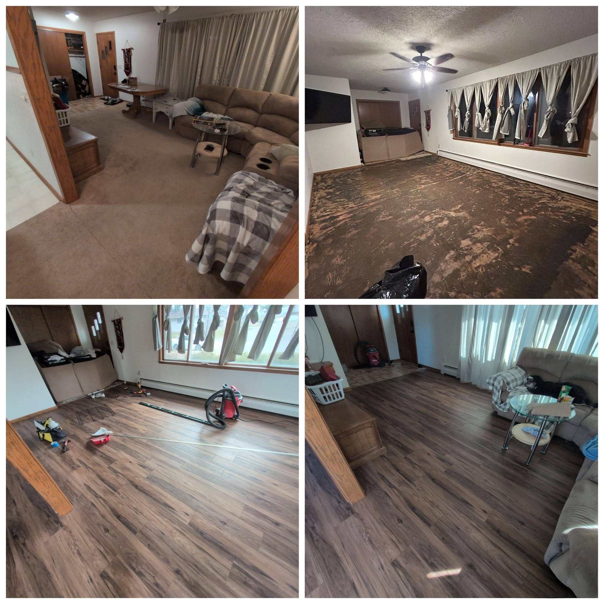 Living room carpet replaced with vinyl plank flooring