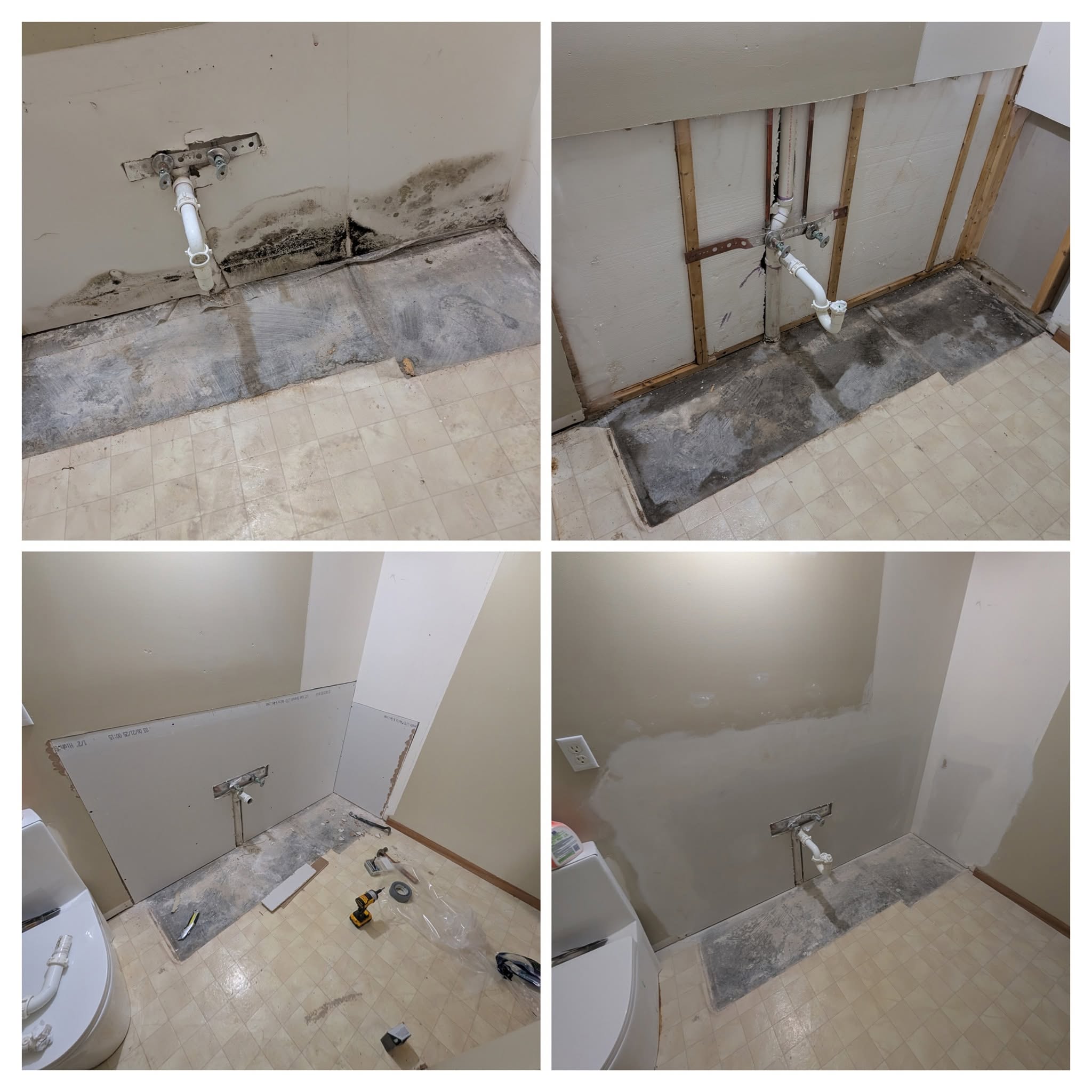 Laundry wall opened up to repair a plumbing leak, then patched